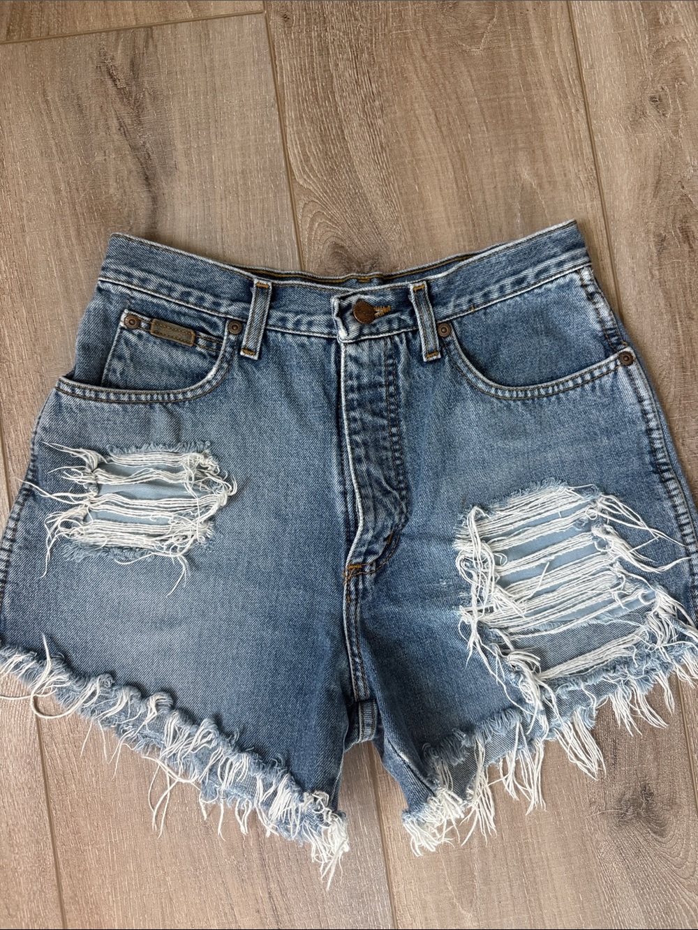 Wrangler Distressed Light Blue High-Rise Jean Shorts